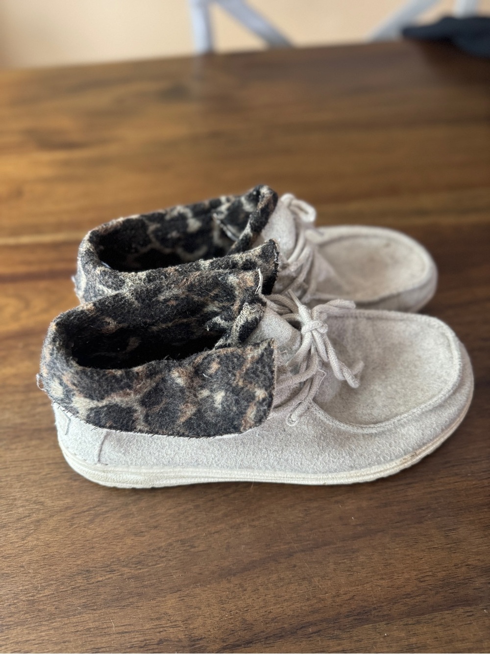 Cozy Faux-Fur Lined Ankle Boots - Light Gray with Leopard Trim